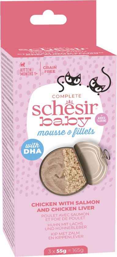 Schesir Cat Baby Kitten Kip & Zalm & Lever 3x55gr Kattenvoer