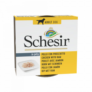 Schesir Kip Met Ham (Jelly) Natvoer Hond (Blikjes) 4 Trays (40 X 150 G)