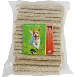 Boon Munchy Runderhuid Staafjes Naturel Hondensnack 100 Staafjes Hondenvoer
