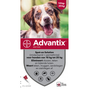Advantix 250/1250 Voor Honden Van 10 Tot 6 Pipetten