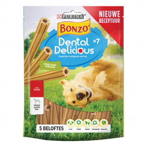 Purina Bonzo Dental Delicious Medium Met Rund Hondensnack 6 Verpakkingen Hondenvoer