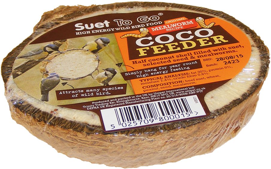 Suet To Go - Halve kokosnoot gevuld met vet en meelwormen